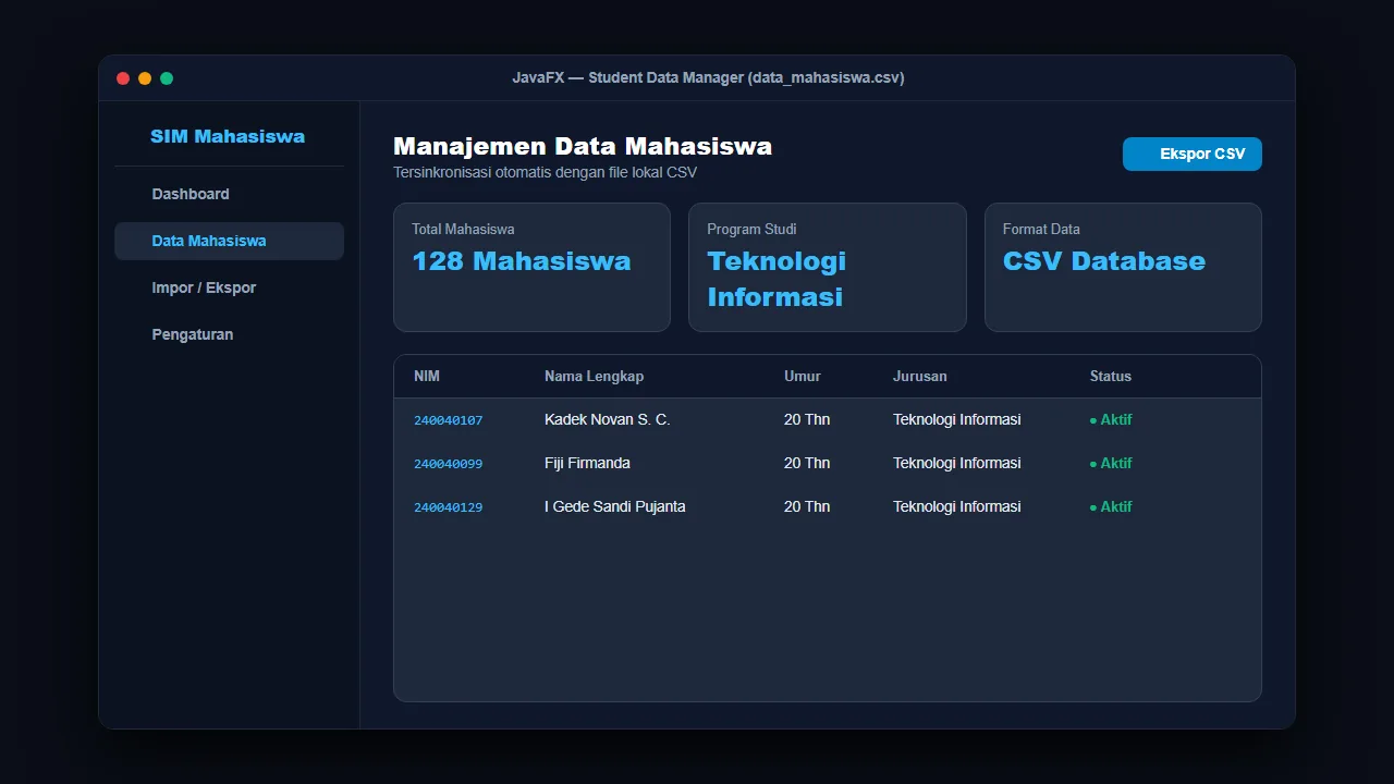 Manajemen Data Mahasiswa JavaFX Preview